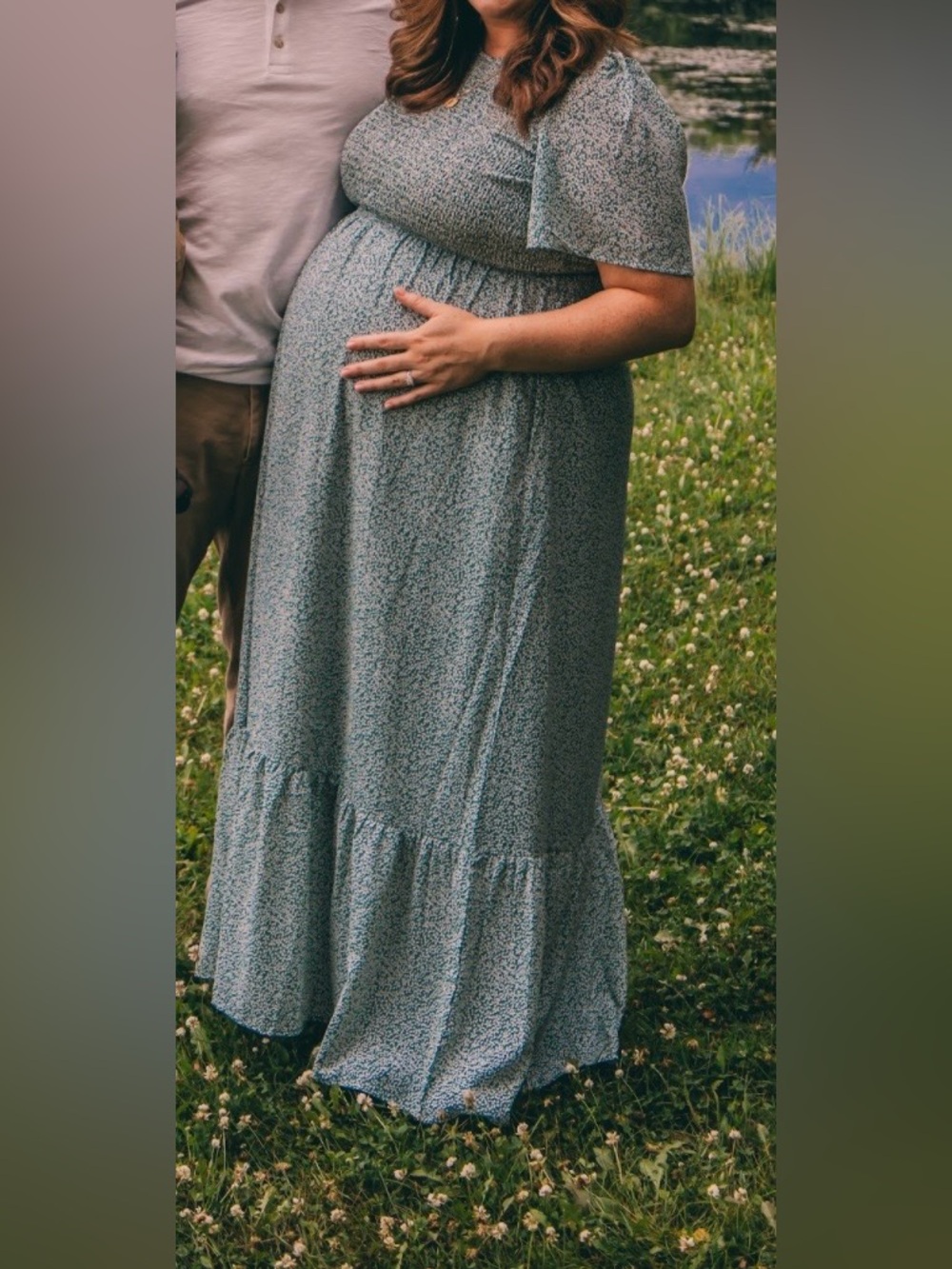 Orange Creek Mint Green Maternity Speckled Floral Midi Dress